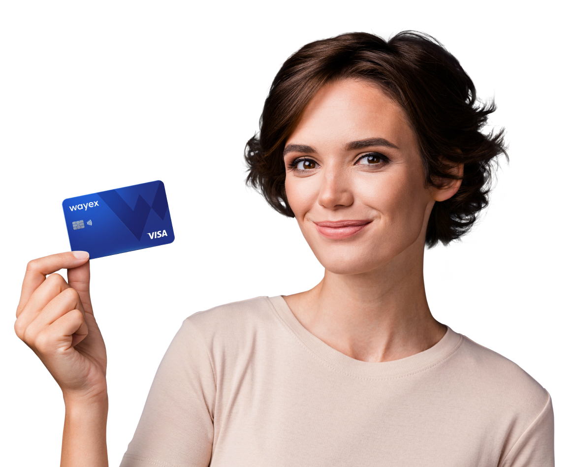 Woman on street with card