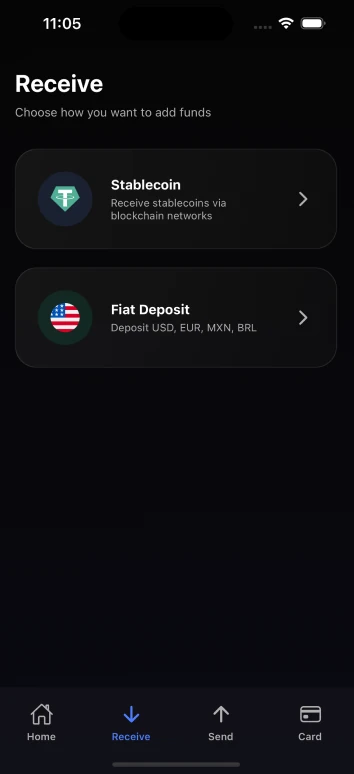 Deposit Fiat or Stablecoins